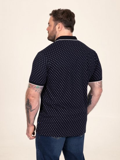 D555 Reid AOP Polo With Jacquard Collar, Pocket And Cuffs Mørkeblå - Polotrøjer - Polotrøjer 2XL-8XL