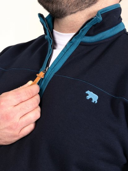 D555 Conway 2 1/4 Zip Neck Fleece Sweatshirt With Bear Logo Mørkeblå - Trøjer og hættetrøjer - Trøjer og Hættetrøjer i store størrelser - 2XL-14XL