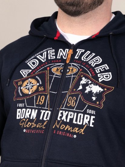 D555 Hector Adventurer Printed Zip Through Hoody Mørkeblå - Trøjer og hættetrøjer - Trøjer og Hættetrøjer i store størrelser - 2XL-14XL