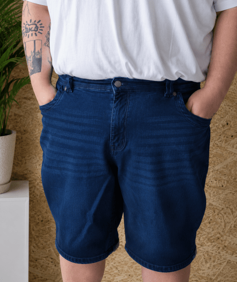 Kam Jeans Pepe Knitted Denim Shorts Random Mid Wash Blue - Shorts - Shorts i store størrelser - W40-W60