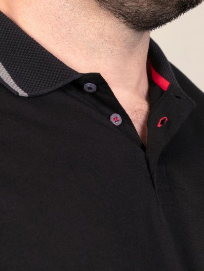 D555 Potts Jersey Polo With Jacquard Collar & Cuffs Sort - Polotrøjer - Polotrøjer 2XL-8XL