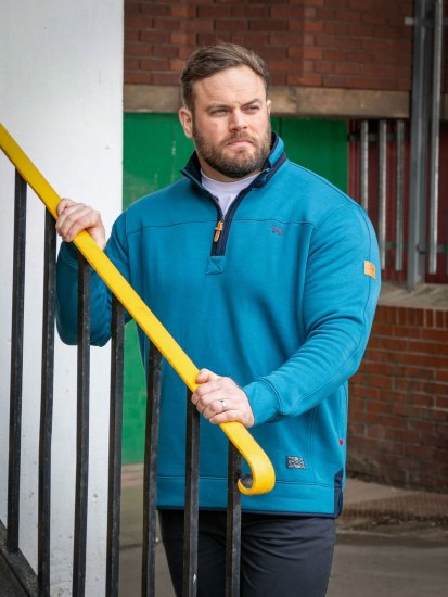 D555 Conway 1 1/4 Zip Neck Fleece Sweatshirt With Bear Logo Teal - Trøjer og hættetrøjer - Trøjer og Hættetrøjer i store størrelser - 2XL-14XL