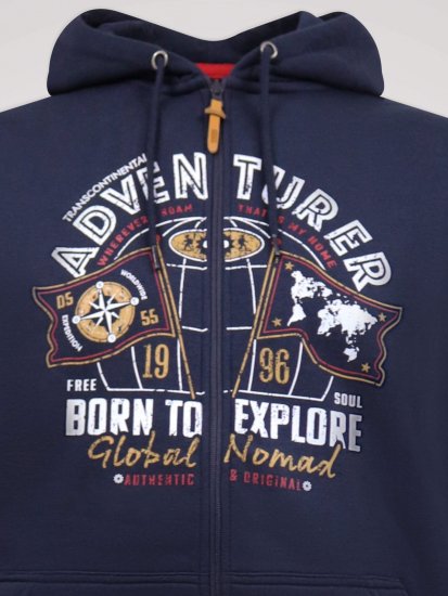 D555 Hector Adventurer Printed Zip Through Hoody Mørkeblå - Trøjer og hættetrøjer - Trøjer og Hættetrøjer i store størrelser - 2XL-14XL