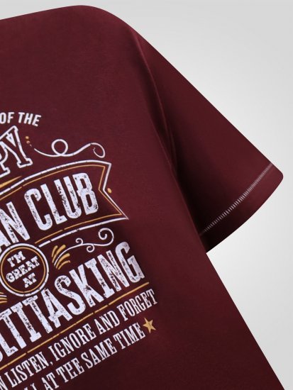 D555 Baldwin Grumpy Old Man Club Print Crew Neck T-shirt Burgundy/ Black Twist - T-shirts - T-shirts i store størrelser - 2XL-14XL