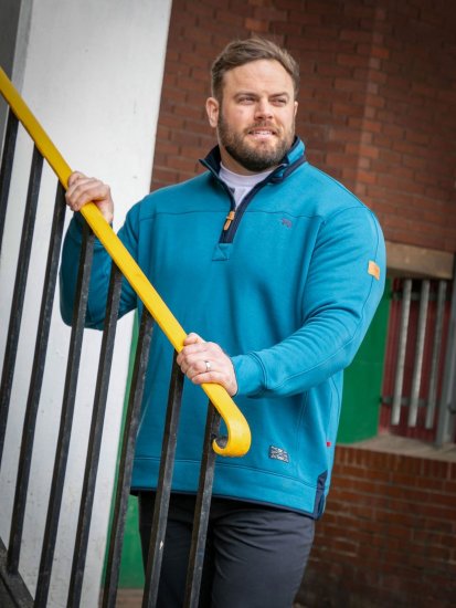 D555 Conway 1 1/4 Zip Neck Fleece Sweatshirt With Bear Logo Teal - Trøjer og hættetrøjer - Trøjer og Hættetrøjer i store størrelser - 2XL-14XL