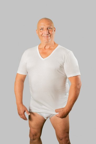 20 Nodi Short Sleeve V-Neck in Combed Cotton Jersey White - Undertøj og badetøj - Badetøj og Undertøj i store størrelser 