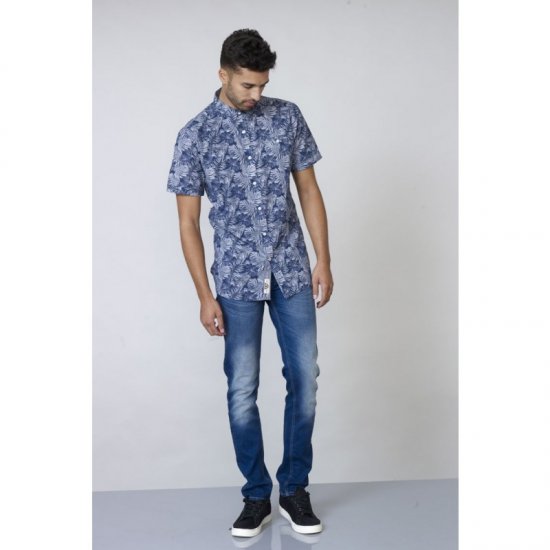 D555 Sheldon Hawaii Shirt Navy - Skjorter - Skjorter til store mænd 2XL- 8XL