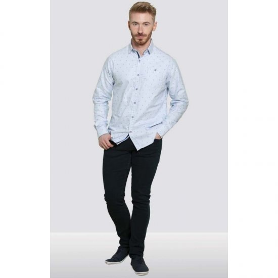 D555 Addington Printed Oxford Shirt Blue - Skjorter - Skjorter til store mænd 2XL- 8XL