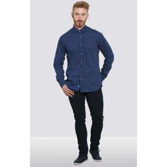 D555 Bainton Long Sleeve Shirt Navy - Skjorter - Skjorter til store mænd 2XL- 8XL