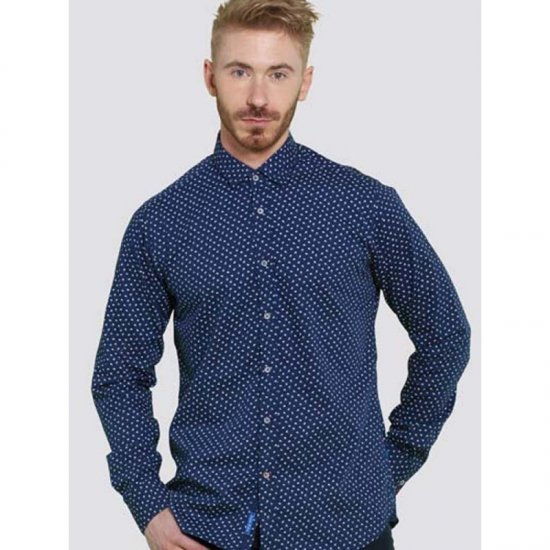 D555 Bainton Long Sleeve Shirt Navy - Skjorter - Skjorter til store mænd 2XL- 8XL