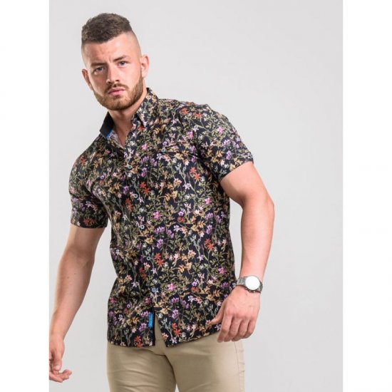 D555 Emmet Floral Shirt Black - Skjorter - Skjorter til store mænd 2XL- 8XL