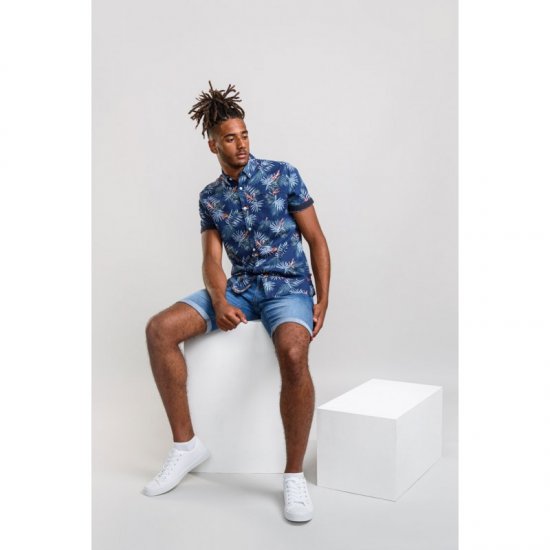 D555 Reuben Hawaii Shirt Navy - Skjorter - Skjorter til store mænd 2XL- 8XL