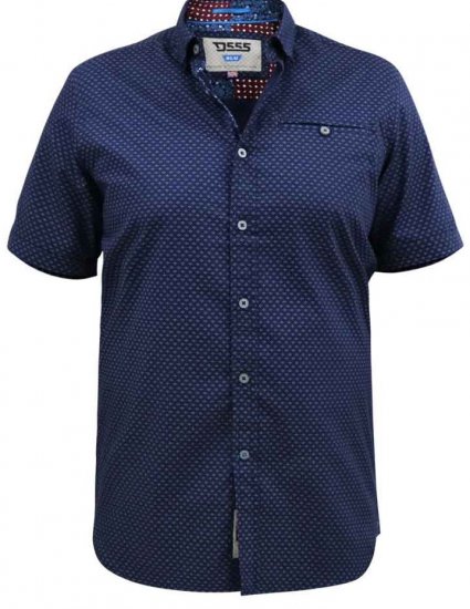 D555 Telford S/S Micro Ao Print Shirt Navy - Skjorter - Skjorter til store mænd 2XL- 8XL