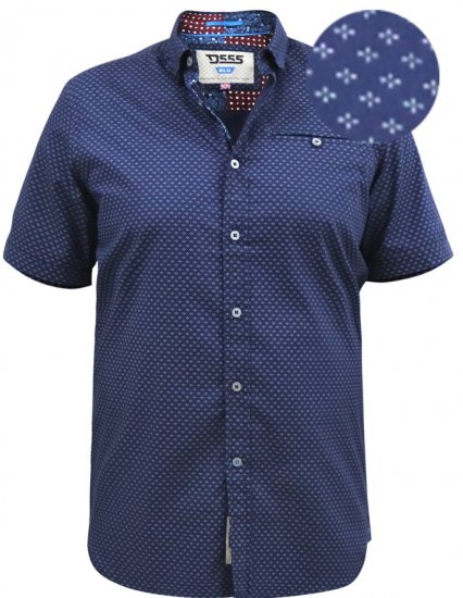 D555 Telford S/S Micro Ao Print Shirt Navy - Skjorter - Skjorter til store mænd 2XL- 8XL