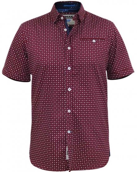 D555 Hillcrest S/S Micro Ao Print Shirt Burgundy - Skjorter - Skjorter til store mænd 2XL- 8XL