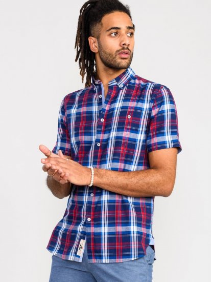 D555 Portland Check Button Down Collar S/S Shirt - Skjorter - Skjorter til store mænd 2XL- 8XL