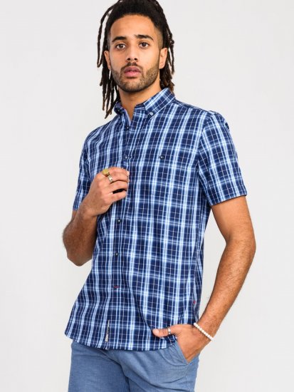 D555 Walcot Check Button Down Collar S/S Shirt Navy - Skjorter - Skjorter til store mænd 2XL- 8XL