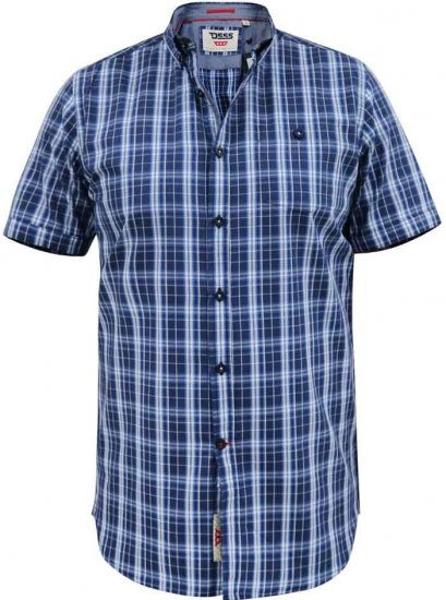 D555 Walcot Check Button Down Collar S/S Shirt Navy - Skjorter - Skjorter til store mænd 2XL- 8XL