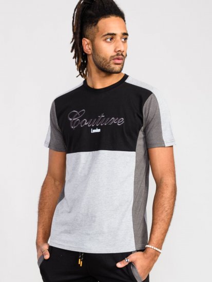 D555 Felix Couture Crew Neck Cut And Sew T-Shirt Black/Charcoal - T-shirts - T-shirts i store størrelser - 2XL-14XL