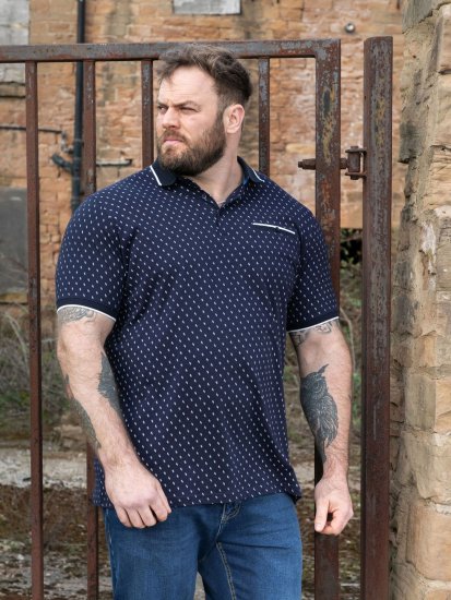 D555 Reid AOP Polo With Jacquard Collar, Pocket And Cuffs Mørkeblå - Polotrøjer - Polotrøjer 2XL-8XL