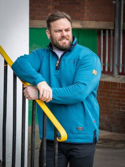 D555 Conway 1 1/4 Zip Neck Fleece Sweatshirt With Bear Logo Teal - Trøjer og hættetrøjer - Trøjer og Hættetrøjer i store størrelser - 2XL-14XL
