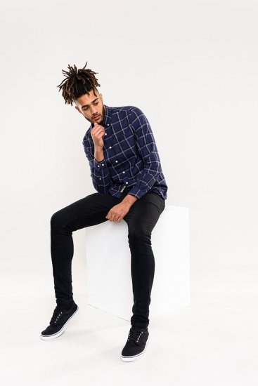 D555 Townsville Check Button Down Collar Shirt Navy - Skjorter - Skjorter til store mænd 2XL- 8XL