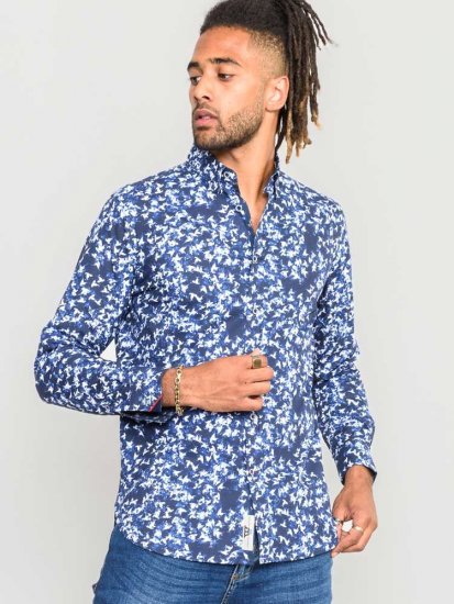 D555 Harrow AOP Shirt Blue - Skjorter - Skjorter til store mænd 2XL- 8XL