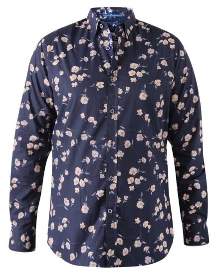 D555 Rooksey Floral Print Shirt Navy - Skjorter - Skjorter til store mænd 2XL- 8XL