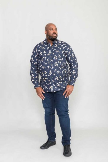romantisk lineal variabel Skjorte i store størrelser D555 Rooksey Floral Print Shirt Navy -  MotleyDenim.dk
