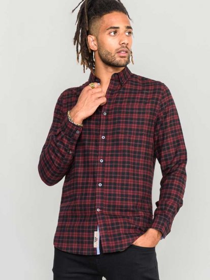 D555 Holton Dark Red Checked Flannel Shirt - Skjorter - Skjorter til store mænd 2XL- 8XL