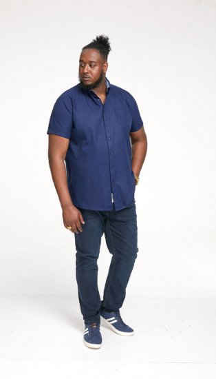 D555 James Short Sleeve Oxford Shirt Navy - Skjorter - Skjorter til store mænd 2XL- 8XL