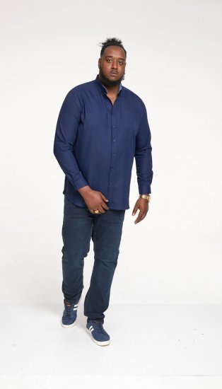 D555 Richard Long Sleeve Oxford Shirt Navy - Skjorter - Skjorter til store mænd 2XL- 8XL