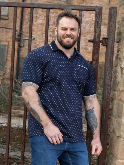 D555 Reid AOP Polo With Jacquard Collar, Pocket And Cuffs Mørkeblå - Polotrøjer - Polotrøjer 2XL-8XL