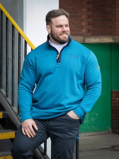 D555 Conway 1 1/4 Zip Neck Fleece Sweatshirt With Bear Logo Teal - Trøjer og hættetrøjer - Trøjer og Hættetrøjer i store størrelser - 2XL-14XL