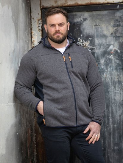 D555 Conrad Detachable Hood Bonded Fleece Zip Through Hoody TALL Mørkeblå - TALL trøjer - TALL sweatshirts til høje mænd