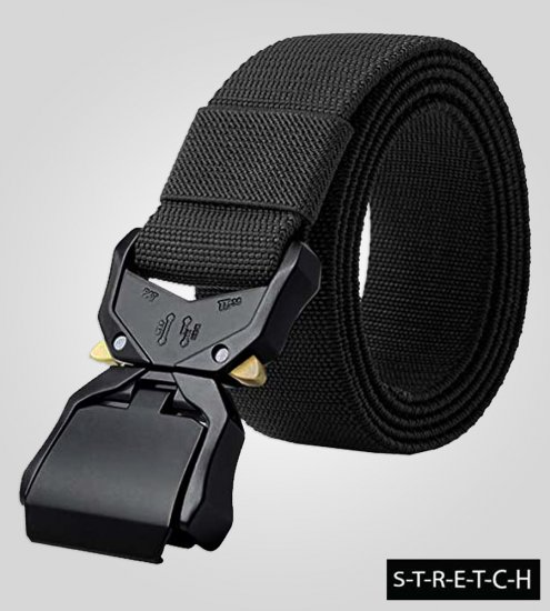 D555 Dale Tactical Stretch Webbing Belt with Heavy Duty Quick Release Buckle Black - Bælter - Store Bælter - W40-W70/2XL-8XL