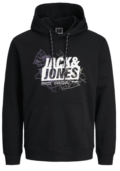 Jack & Jones JCOMAP LOGO SWEAT Hoodie Black - Trøjer og hættetrøjer - Trøjer og Hættetrøjer i store størrelser - 2XL-14XL