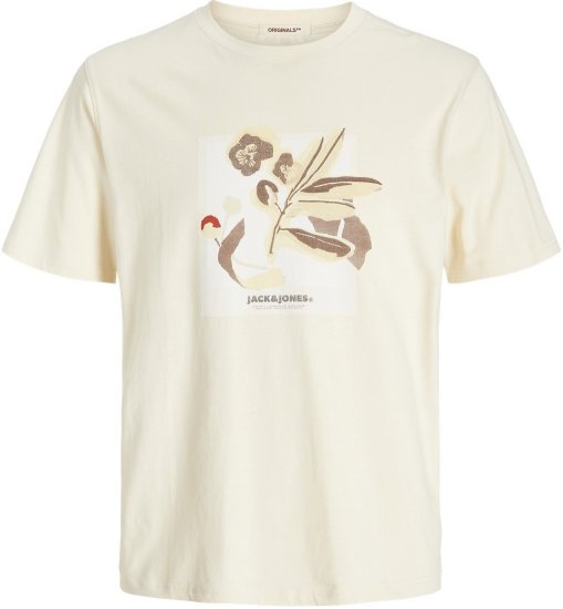 Jack & Jones Almeria Front Print Crew Neck T-Shirt Antique White - T-shirts - T-shirts i store størrelser - 2XL-14XL