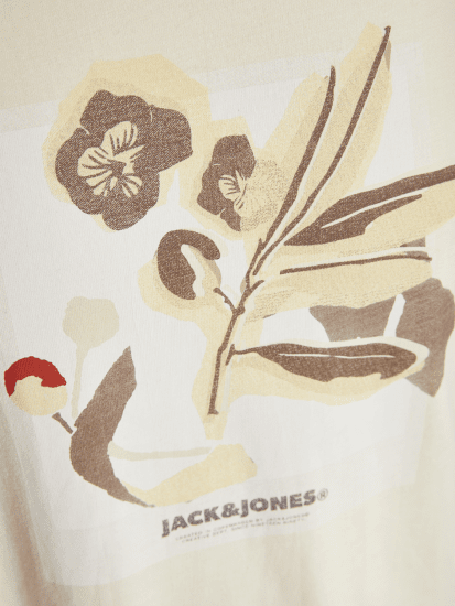 Jack & Jones Almeria Front Print Crew Neck T-Shirt Antique White - T-shirts - T-shirts i store størrelser - 2XL-14XL