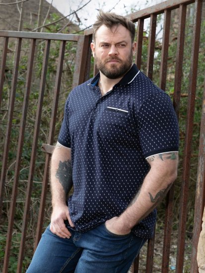 D555 Reid AOP Polo With Jacquard Collar, Pocket And Cuffs Mørkeblå - Polotrøjer - Polotrøjer 2XL-8XL
