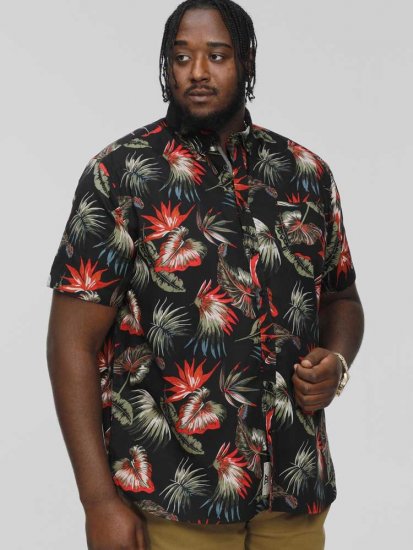 D555 LENNOX Hawaiian AO Print Shirt Black - Skjorter - Skjorter til store mænd 2XL- 8XL