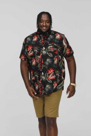 D555 LENNOX Hawaiian AO Print Shirt Black - Skjorter - Skjorter til store mænd 2XL- 8XL