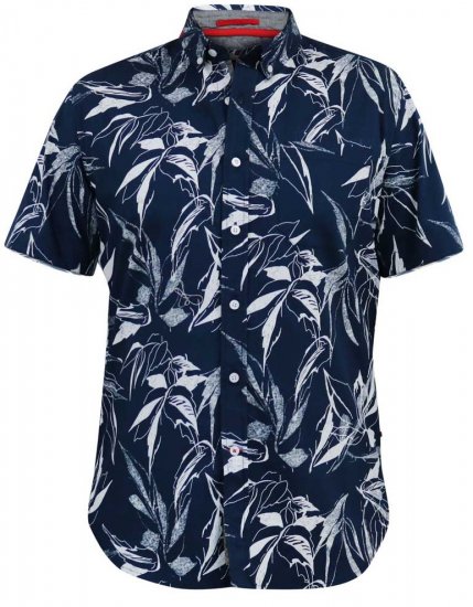D555 FINLEY Hawaiian AO Print Shirt Navy - Skjorter - Skjorter til store mænd 2XL- 8XL