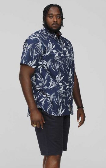 D555 FINLEY Hawaiian AO Print Shirt Navy - Skjorter - Skjorter til store mænd 2XL- 8XL