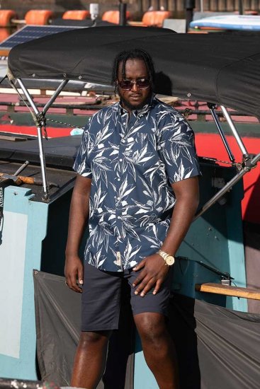 D555 FINLEY Hawaiian AO Print Shirt Navy - Skjorter - Skjorter til store mænd 2XL- 8XL