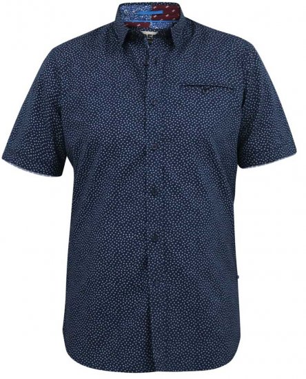 D555 BRODY S/S Micro AO Print Shirt Navy - Skjorter - Skjorter til store mænd 2XL- 8XL