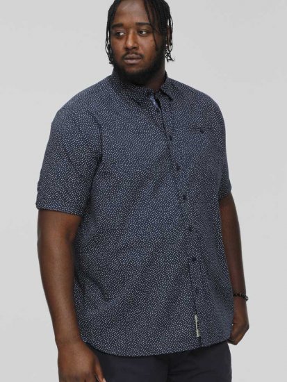 D555 BRODY S/S Micro AO Print Shirt Navy - Skjorter - Skjorter til store mænd 2XL- 8XL