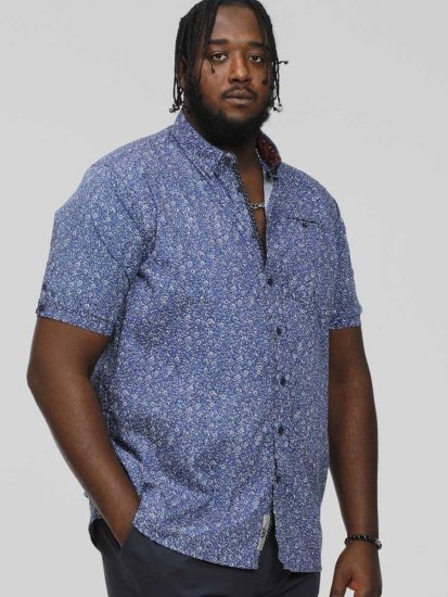 D555 KYLE S/S Micro AO Print Shirt Blue - Skjorter - Skjorter til store mænd 2XL- 8XL