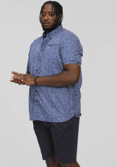 D555 KYLE S/S Micro AO Print Shirt Blue - Skjorter - Skjorter til store mænd 2XL- 8XL