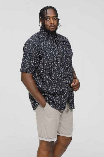 D555 BEAU S/S AO Leaf Print Shirt Navy - Skjorter - Skjorter til store mænd 2XL- 8XL